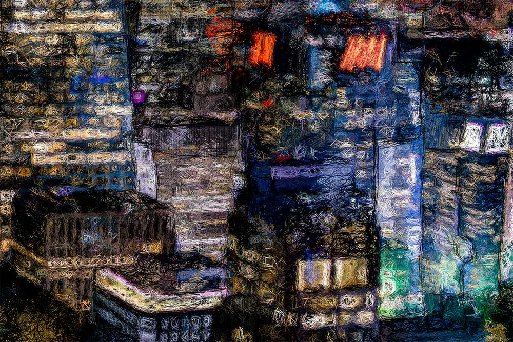 Detaljer af lærredsbillede New York skyline nat