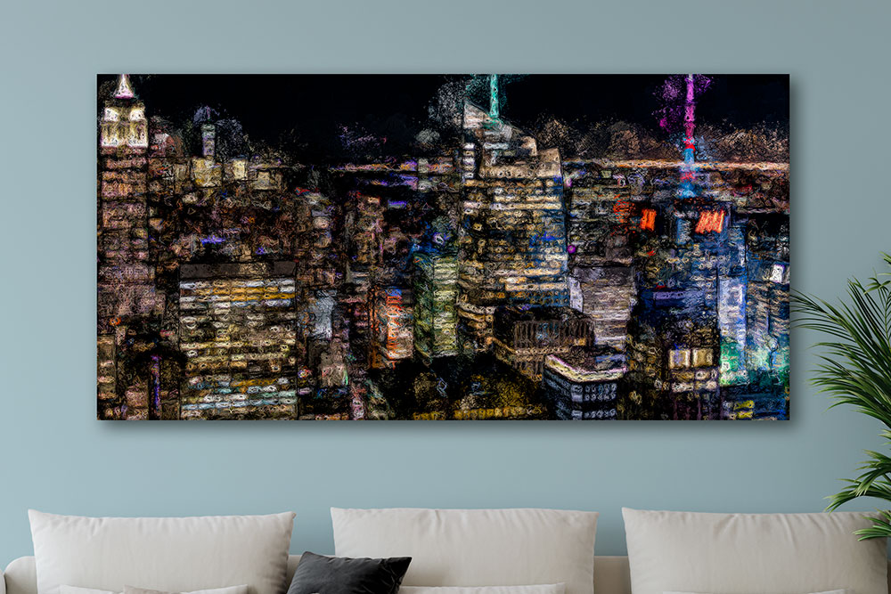 Lærredsbillede New York skyline nat til stuen 75x150 cm