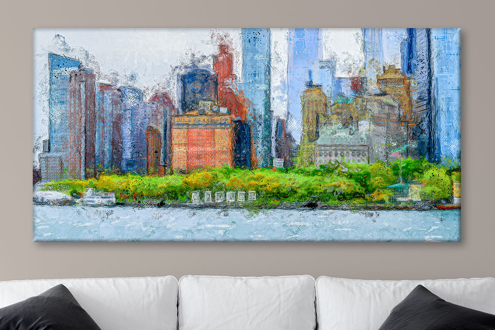 Lærredsbillede New York storby havn til væggen 75x150 cm