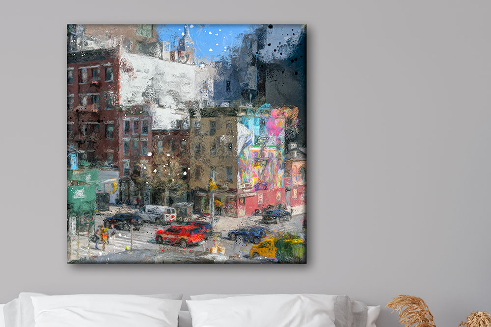 Canvas billede New York storby til stuen set fra High Line i Chensea 100x100 cm