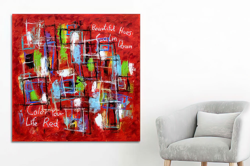Rødt maleri til hjemmet Abstract Colors VI 100x100 cm
